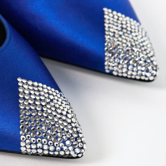Saint Laurent Tower 110 Bleu Silk Satin Strass-Embellished Pointed-Toe Pumps - Picture 7 of 12